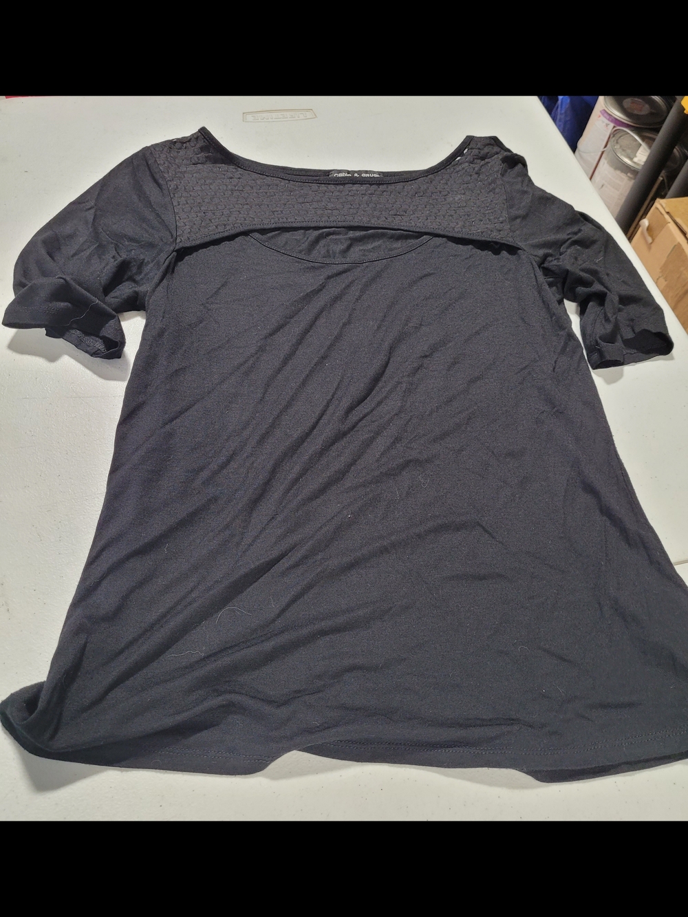 Cable & Gauge Black Scoop Yoke Short Sleeve Top